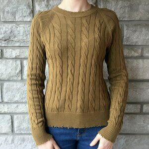 Olive Distressed Cable Knit Pullover - Evereve